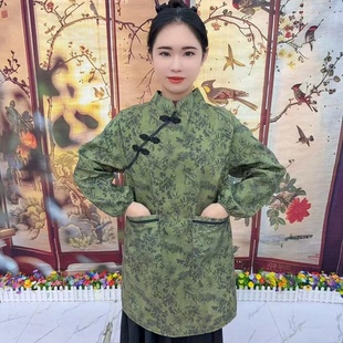 外穿罩衣女中式 厨房做饭家用防污脏套羽绒棉服围腰工作服 围裙长袖