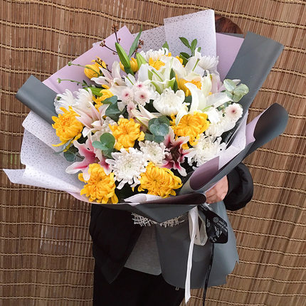 清明节菊花祭奠花束鲜花扫墓黄白菊祭拜祭祀花圈花篮北京同城速递