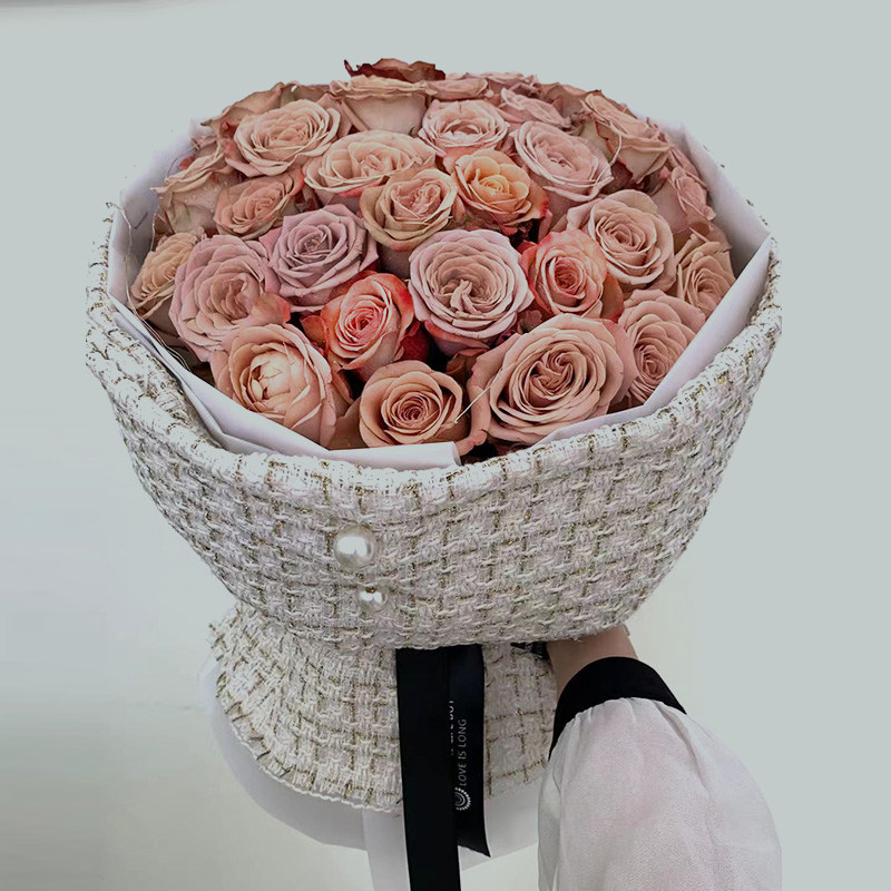 卡布奇诺玫瑰花生日小香风花束复古旧色鲜花速递同城北京送花上门