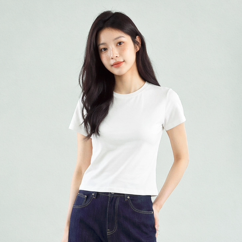 夏季简约纯色修身短款正肩T恤女