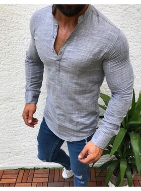 2025Autumn Long Sleeve shirts men linen Top white blouse衬衫
