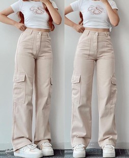 Pants Women HighWaist Straight Trousers Cargo Baggy Lady Leg