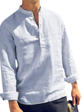 Cotton Shirt Long Sleeve Striped Slim Shirts For Men S-5XL男