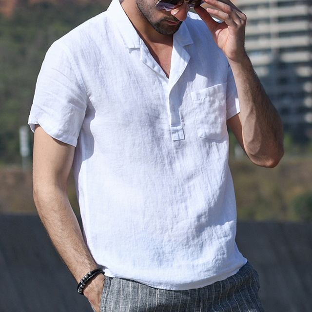 夏装水洗衬衣男Men Cotton Linen blouse Man Summer White Shirt