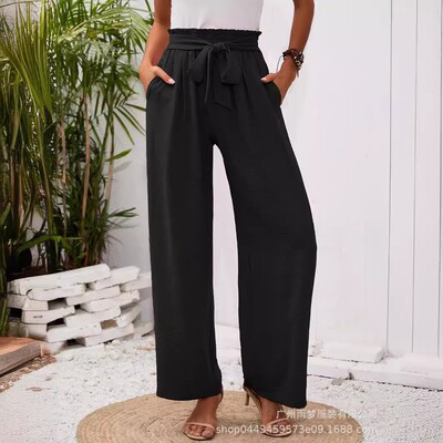 女式阔腿休闲裤高腰系带宽松长裤