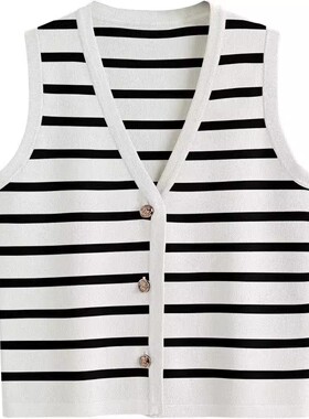 2025 Fall Women Vest Tops Striped Sweaters Cardigan Button
