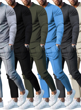 New long-sleeved T shirts pants crewneck sports suit men套装
