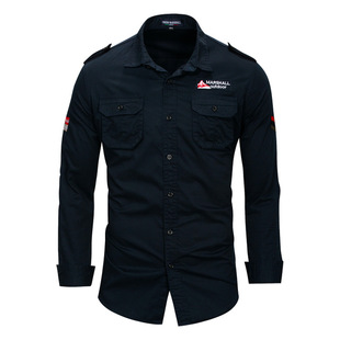 cotton shirt outdoor men Pocket sleeve military blouse long