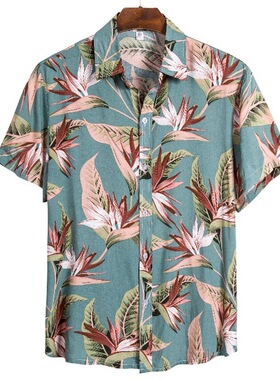 Men Shirts Man Hawaiian Camicias Casual Button Wild tops短袖