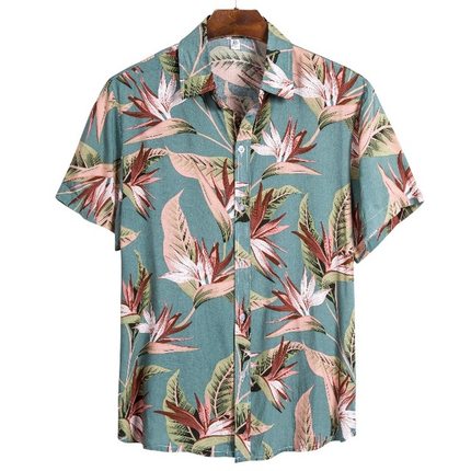 Men Shirts Man Hawaiian Camicias Casual Button Wild tops短袖