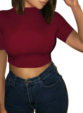 Short crop top for women with long sleeve女士长袖T恤短款露脐
