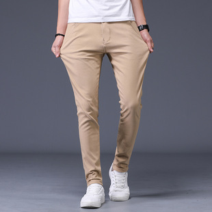 Trousers Cotton Pants Fashion Men Chinos Casual Fit Slim