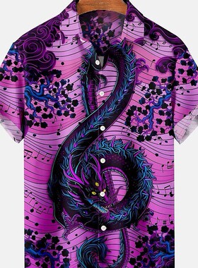 Men Summer Shirts Short sleeve loose tops Man 印花男短袖衬衫