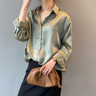 Autumn Satin Silk Shirt Blouse Women White Long Sleeve Loose