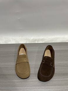 2026春新款特价品牌撤柜头层牛皮真皮圆头平底一脚蹬女乐福鞋单鞋