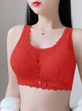 新款抹胸本命年红色内衣无钢圈聚拢收副乳防下垂薄款女士大码文胸