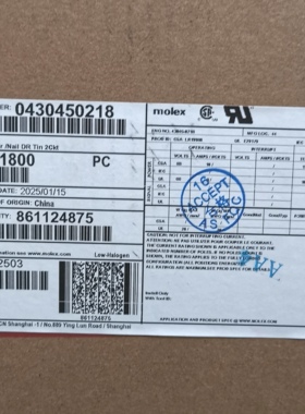 包邮开票！430450218 MOLEX原厂正品，200个每卷，43045-0218