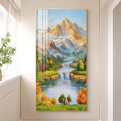 日照金山玄关装饰画进门入户正对门轻奢壁画客厅走廊过道山水壁画