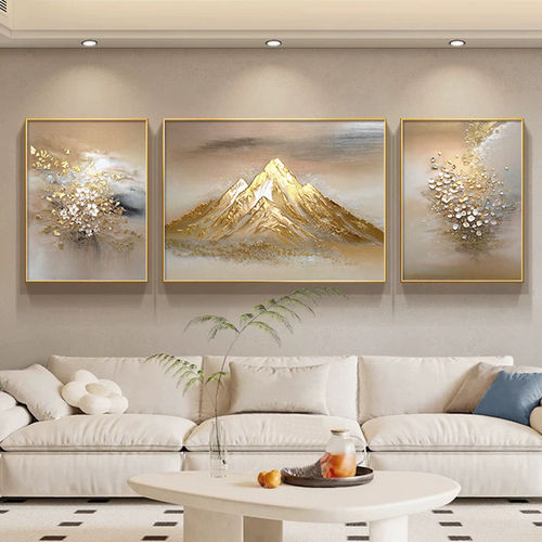 大芬油画村日照金山客厅装饰画高档大气沙发背景墙挂画三联画