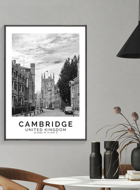 英国城市装饰画客厅背景墙画卧室壁画伦敦剑桥牛津诺丁汉黑白挂画