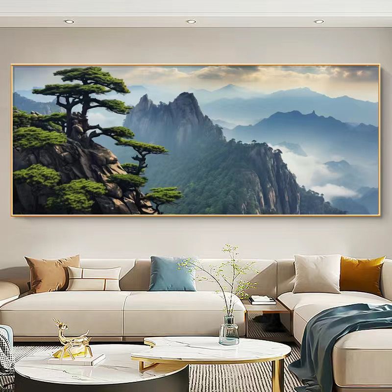 迎客松挂画现代简约客厅沙发背景墙装饰画大气办公室酒店