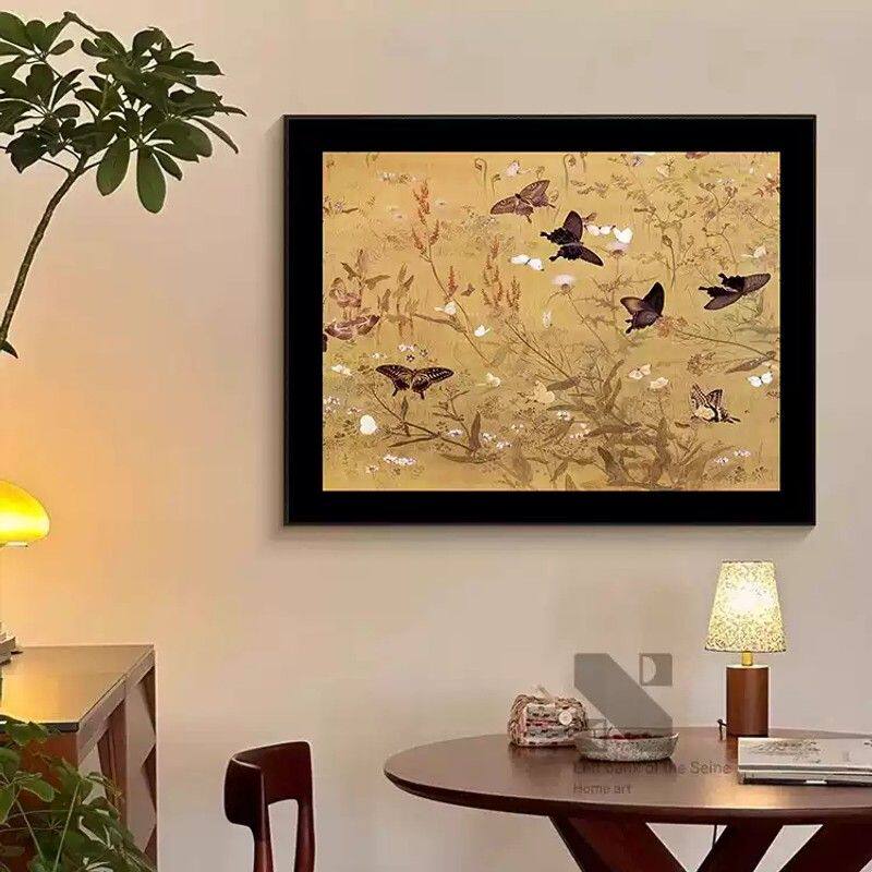 百蝶图中古风餐厅装饰画法式复古客厅沙发背景墙挂画小众蝴蝶壁画