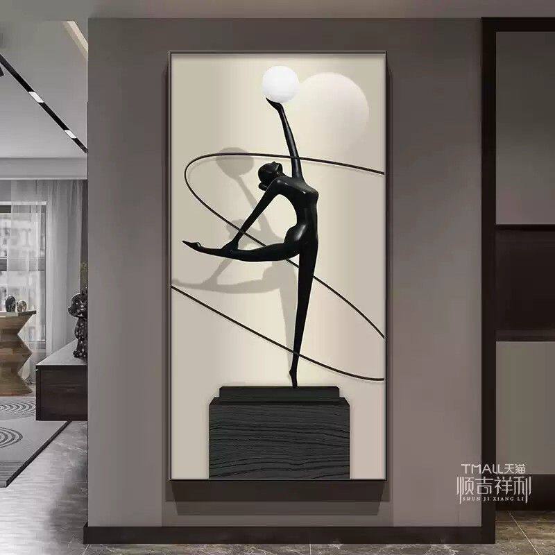 现代简约玄关装饰画高级感走廊过道挂画抽象人物入户正对门壁画