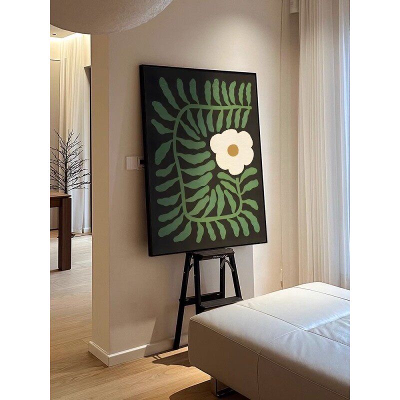 简约现代绿色植物花卉高级手绘油画玄关过道装饰画客厅大幅落地画