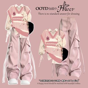 一整套小个子马甲衣服 2026超火春装 韩系早春季 穿搭学院风休闲套装