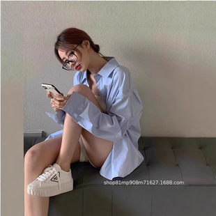 早春防晒衬衫 小个子蓝色衬衣内搭叠穿白色上衣 女春夏2025新款