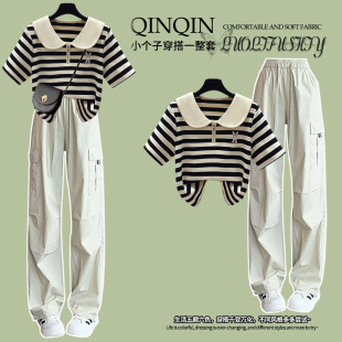 宽松设计感短袖 裤 T恤套装 高腰帅气工装 两件套 女夏季 大童穿搭韩版