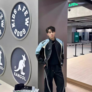 复古美式 vintage赛车服男女皮衣夹克高级设计感痞帅机车PU皮外套