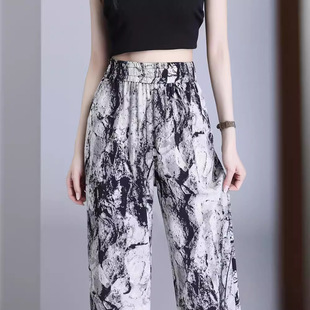 女新国风冰丝薄款 200斤小个子雪纺直筒裤 垂感防晒 6XL大码