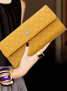 2025新款长款钱包真皮女包手包黄色招财猫时尚晚宴小手包皮夹