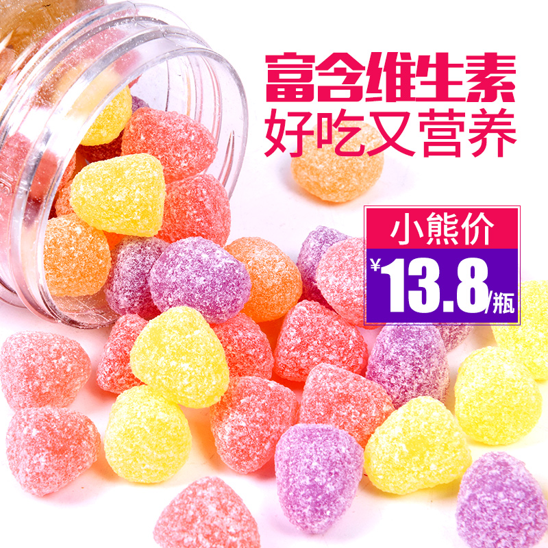 哈皮小熊水果糖果汁软糖罐装维生素橡皮qq糖零食散装批发童年零食