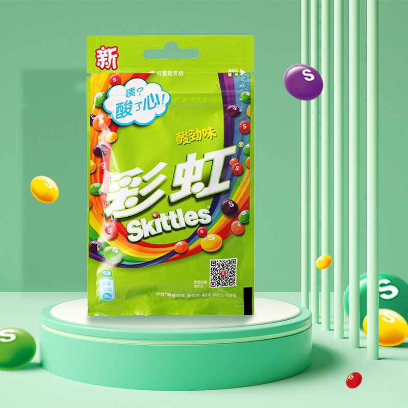 SKITTLES彩虹糖酸劲味软糖40g袋装国产糖果办公零食混合水果糖