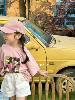 MILA BABY2024夏季新款女童卡通印花短袖儿童宽松T恤男女宝宝上衣