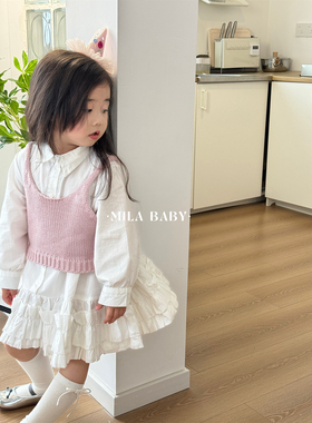 MILA BABY春夏女童公主甜美连衣裙女宝长袖衬衫裙针织吊带背心