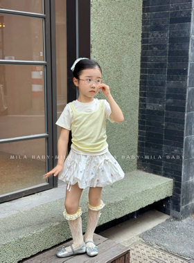 MILA BABY2026夏季新款女童韩版假两件短袖儿童百搭上衣宝宝半裙