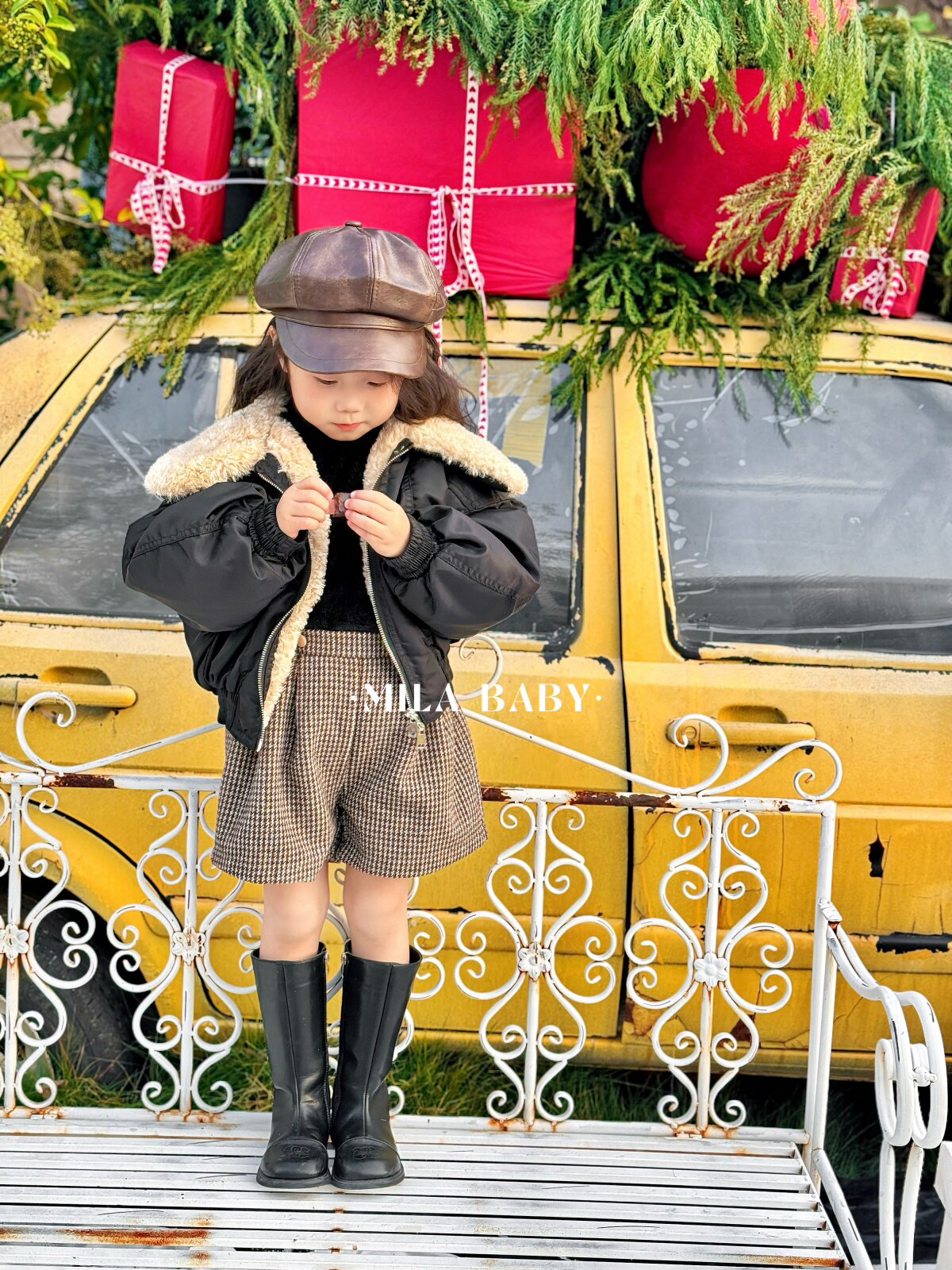 MILA BABY2025冬季女童韩版毛领短款棉服儿童保暖加厚外套休闲