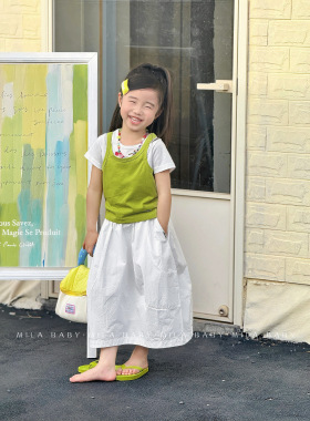 MILA BABY2026夏季新款韩版女童真两件叠穿短袖儿童花苞半身裙