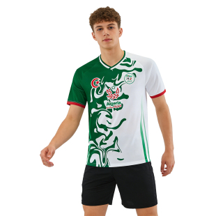 STNP世界杯阿尔及利亚足球服男女短袖绿白球队服运动T恤字母微V领