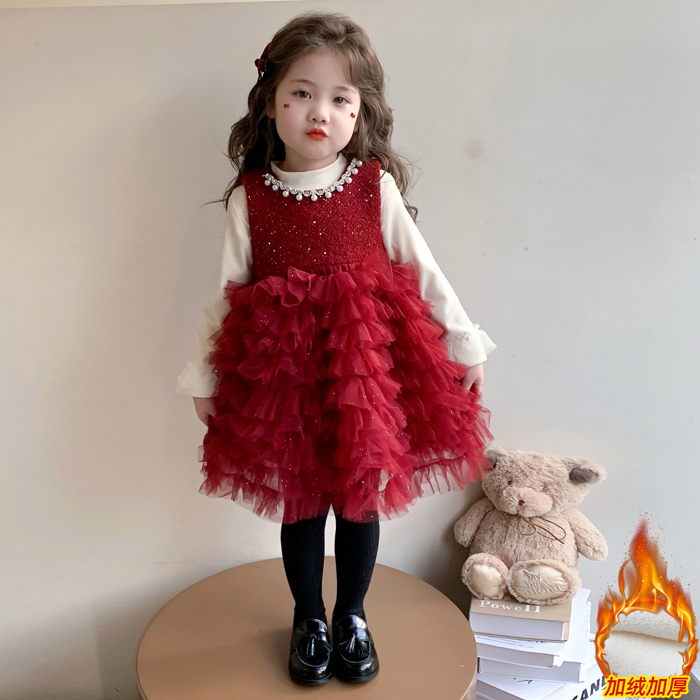 女童拜年服2025新款洋气儿童红色蓬蓬连衣裙宝宝春秋加绒公主裙子,童装/婴儿装/亲子装,连衣裙,淘宝优惠券,粉丝福利购,淘宝优惠卷