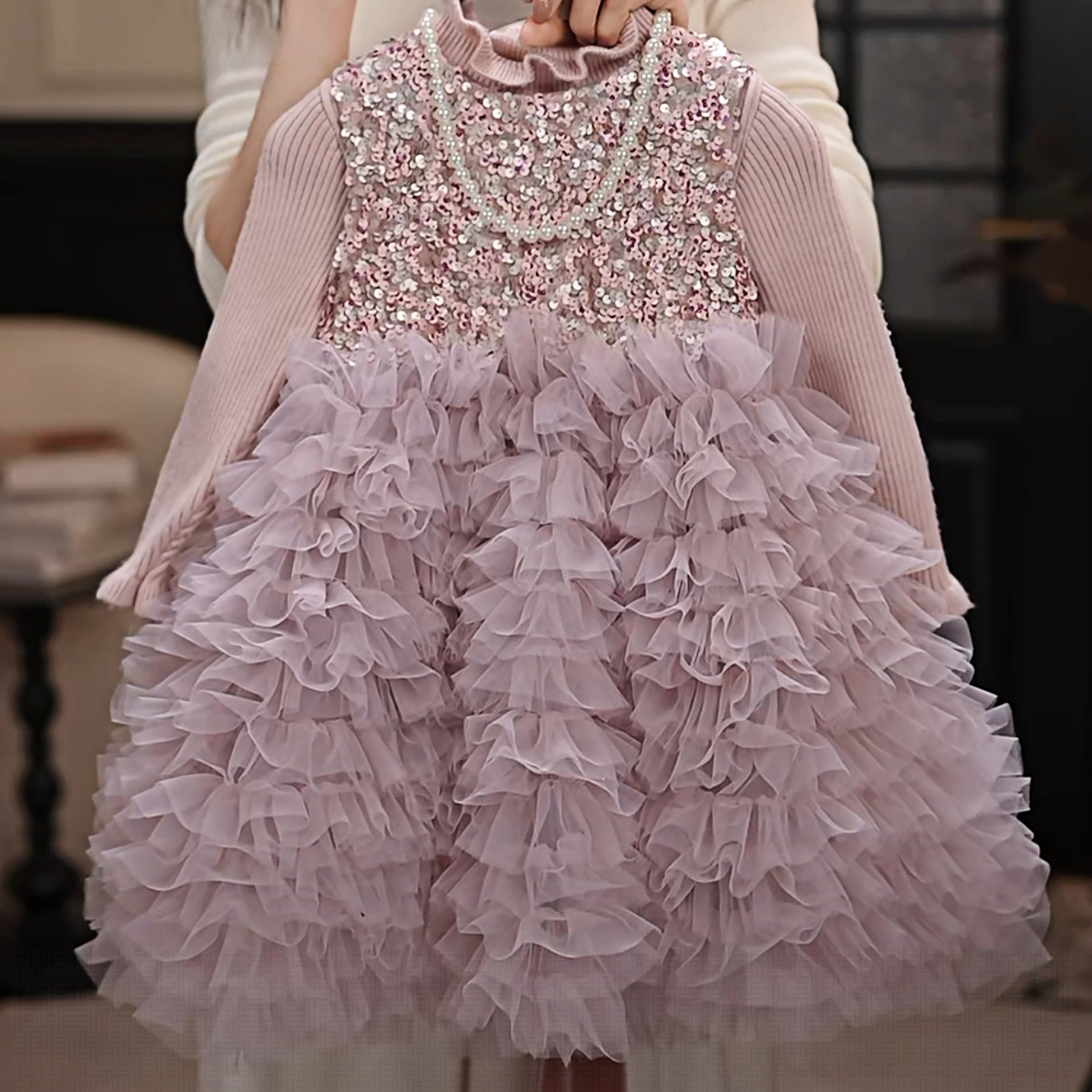 女童公主亮片网纱连衣裙