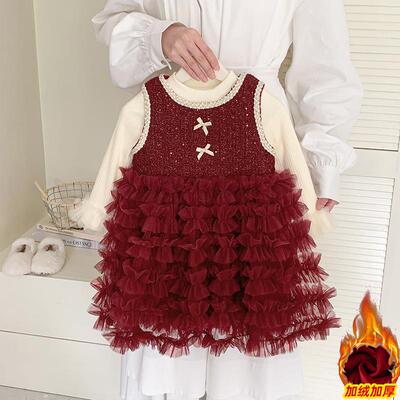 女童加绒加厚连衣裙套装