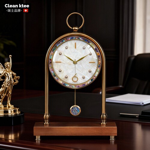 新款欧式轻奢贝壳座钟摆台式钟表