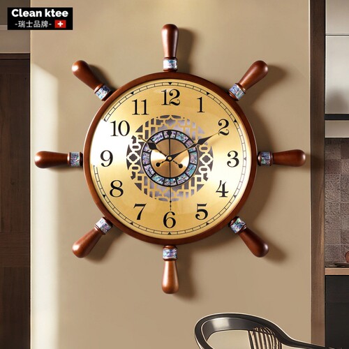 实木复古挂钟客厅静音创意时钟表