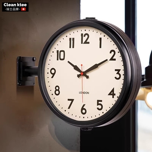 瑞士Clean ktee双面挂钟客厅简约转角高级感轻奢挂墙壁静音时钟表