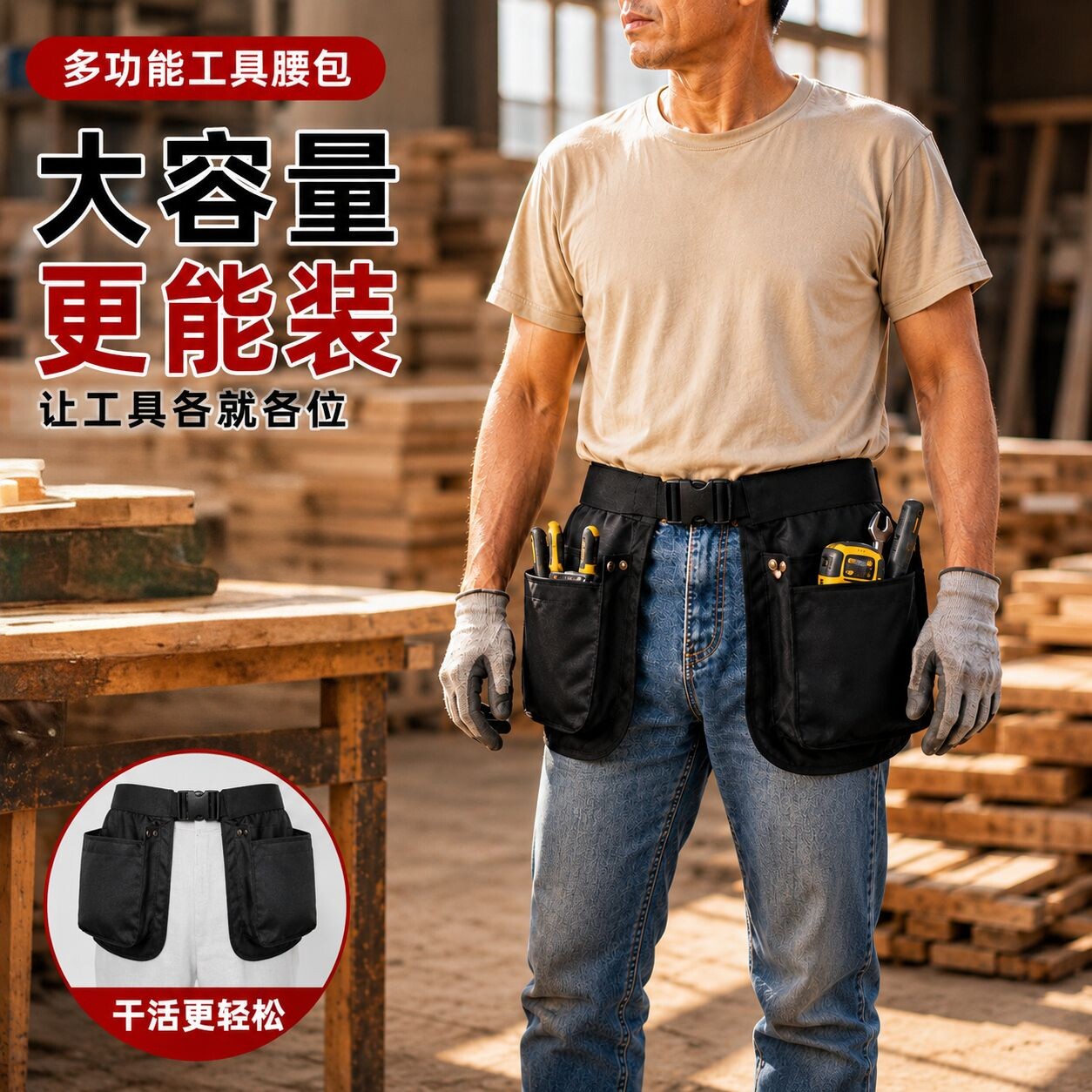 户外多功能围裙多口袋大容量拉链旅游跑步男女工作服半身工具腰包