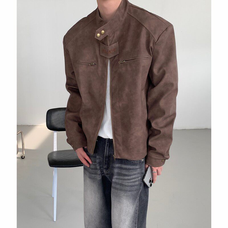 春装美式复古皮衣男机车夹克短款机能风个性外套 D212 JK45 P80图片